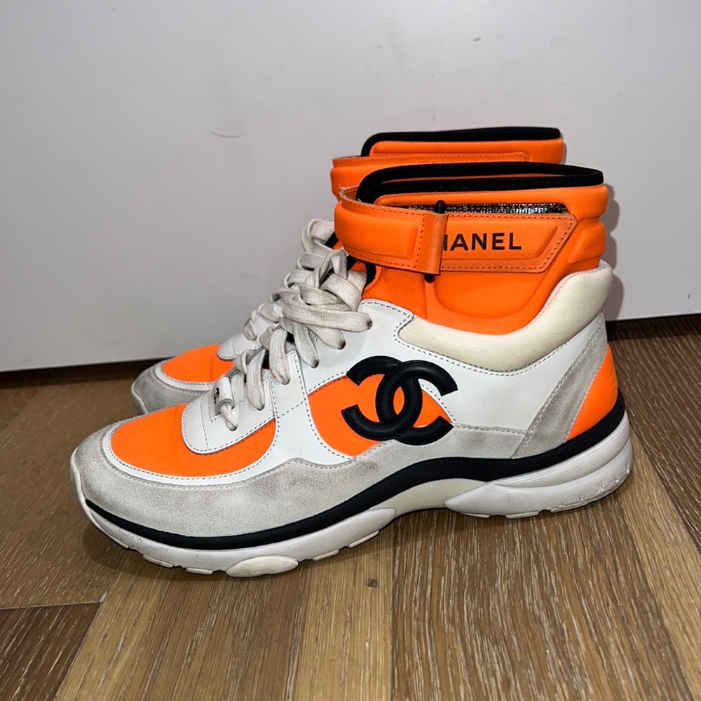 Chanel Orange High Top Sneakers